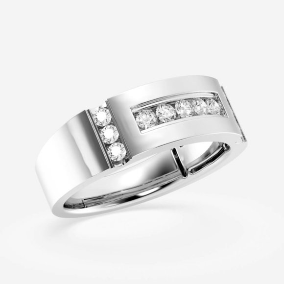 1/2 ctw Round Lab Grown Diamond Men's Framed Channel Set Wedding Band - Picture 2 of 6